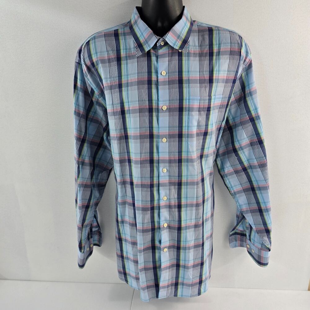 Peter Millar 2XL dress shirt plaid blue mens button down 6127